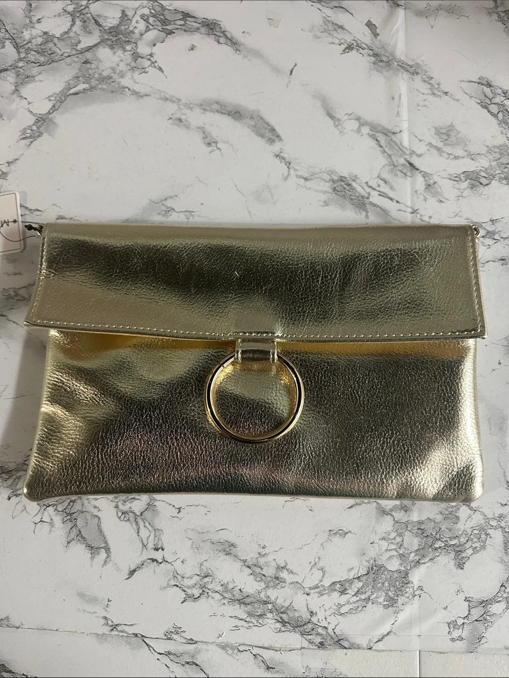 Metallic Gold Ring-Accent Foldover Clutch